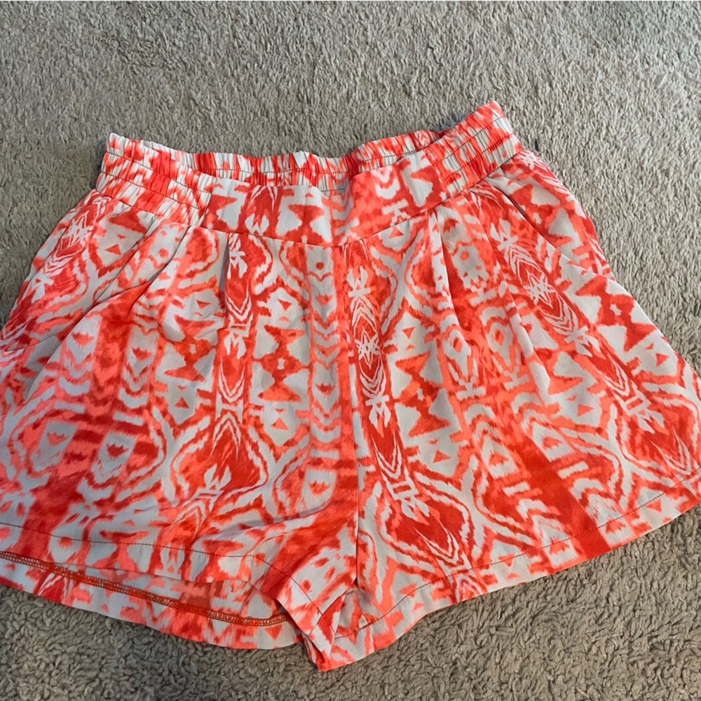 Vibrant Orange and White Patterned Shorts